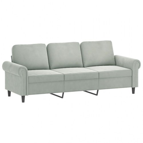 Sofasæt i velour, 3 dele med puder - lysegrå