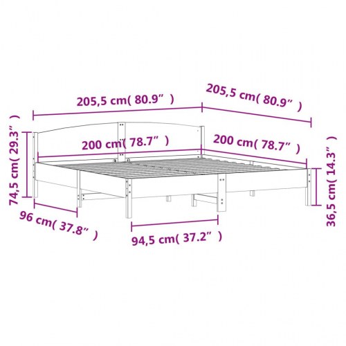 Sengeramme i massivt fyrretræ 200x200 cm - med hovedgærde