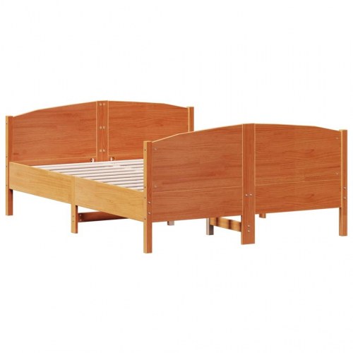 Sengeramme i massivt fyrretræ 140 x 190 cm - gyldenbrun, med hoved- og fodgærde