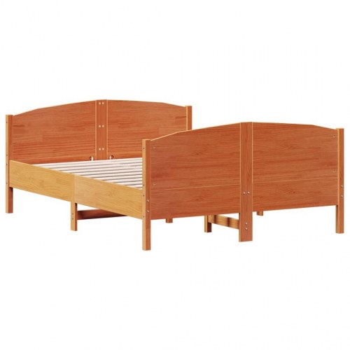 Sengeramme i massivt fyrretræ 140 x 190 cm - gyldenbrun, med hoved- og fodgærde