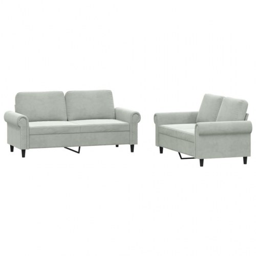 Sofasæt i velour, 2 dele med hynder - lysegrå