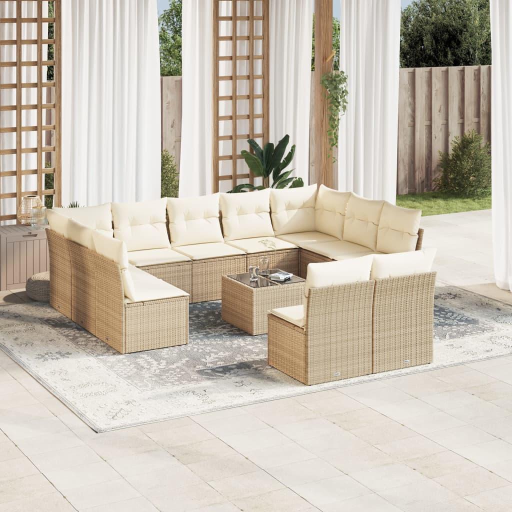 Sofasæt til haven i polyrattan, 12 dele med hynder - beige