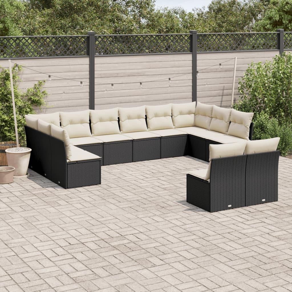 Sofasæt Til Haven 13 Dele Med Hynder Polyrattan - Sort og cremefarvet / Uden bord