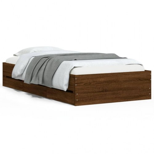 Sengeramme med skuffer 90x190 cm - brunt egetræ look, konstrueret træ