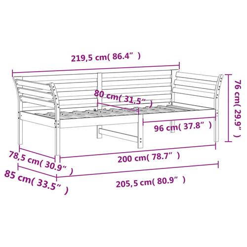 Daybed uden madras 80x200 cm massivt fyrretræ