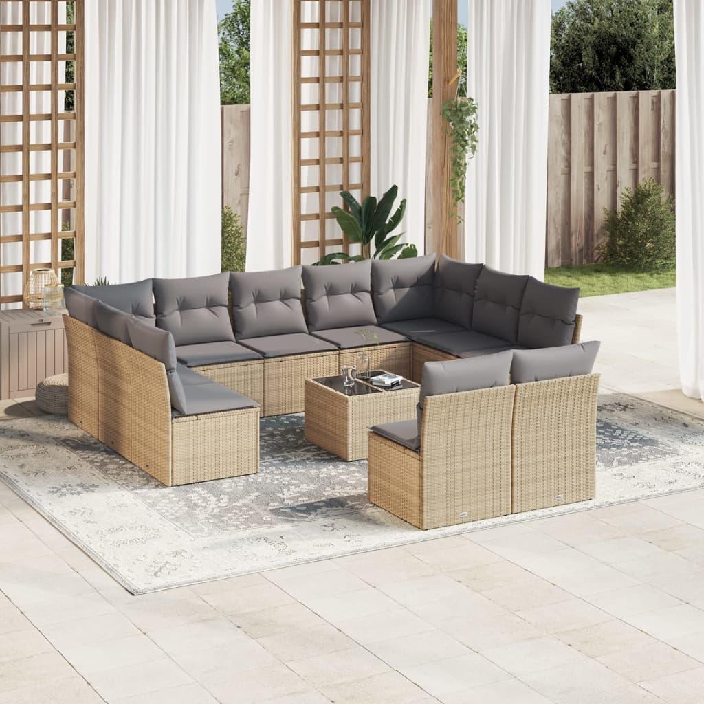 Sofasæt Til Haven 11 Dele Med Hynder Polyrattan - beige og grå / Med bord