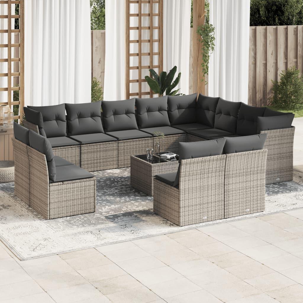 Sofasæt Til Haven 13 Dele Med Hynder Polyrattan Beige - Grå / Med bord