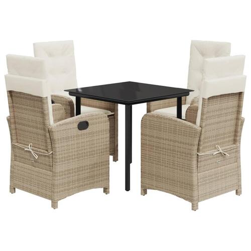 Spisebordssæt til haven 5 dele med hynder polyrattan beige