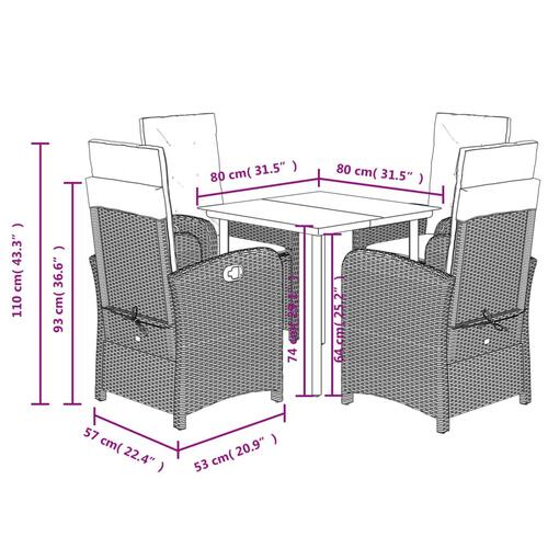 Spisebordssæt til haven 5 dele med hynder polyrattan beige