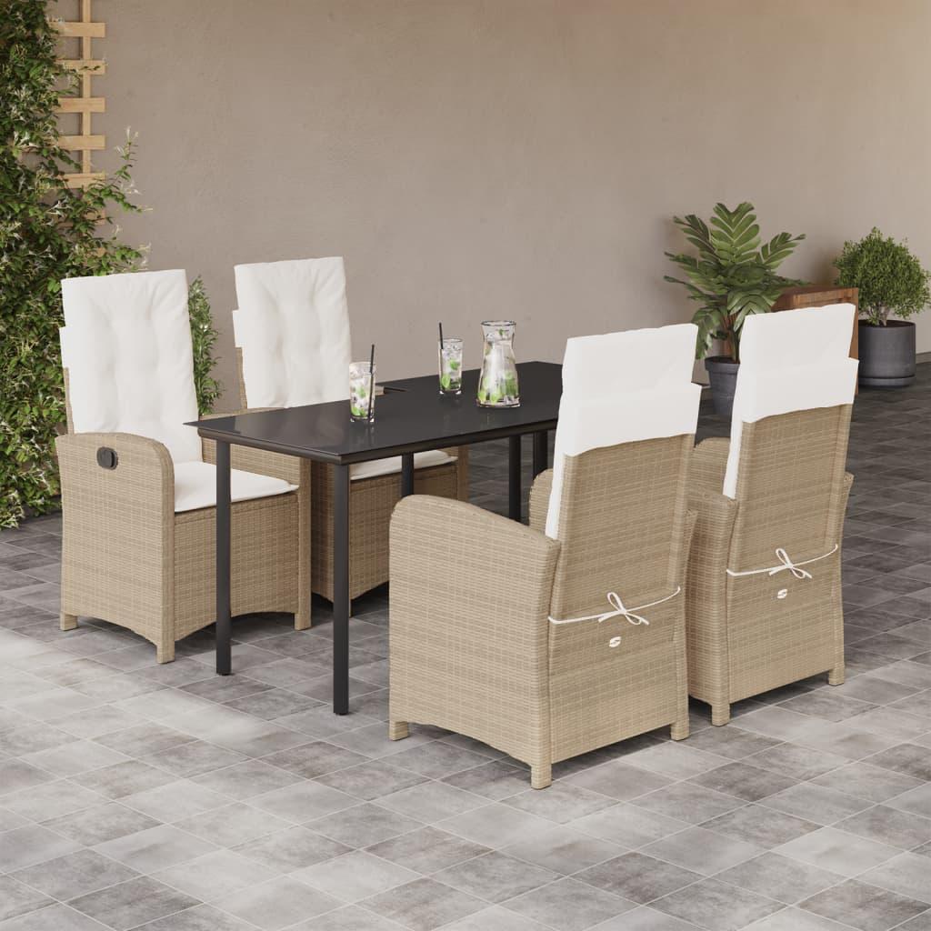 Spisebordssæt til haven 5 dele med hynder polyrattan beige