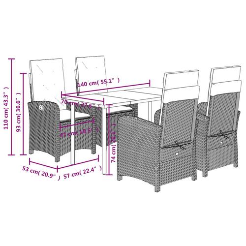 Spisebordssæt til haven 5 dele med hynder polyrattan beige