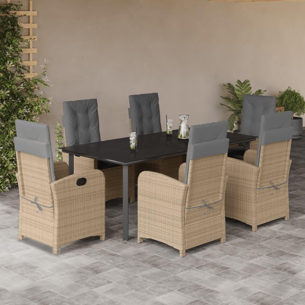 Spisebordssæt Til Haven 7 Dele Med Hynder Polyrattan Beige - 6 / Uden fodskammel / 200 cm bordlængde