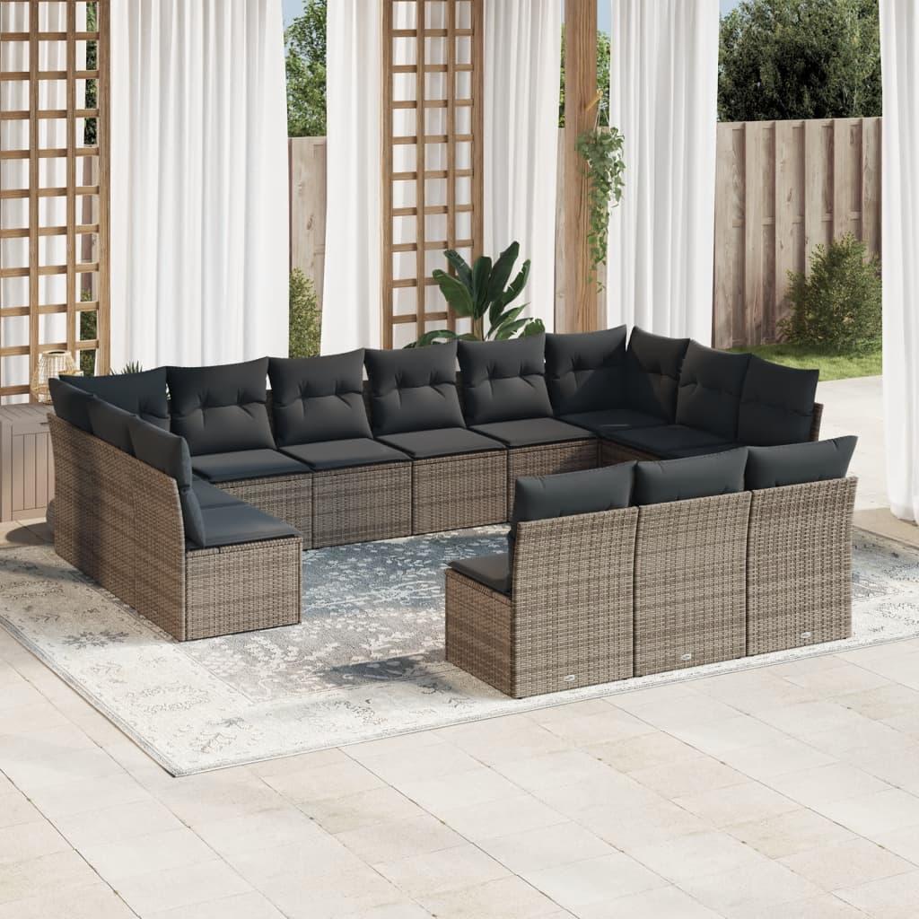 Sofasæt Til Haven 13 Dele Med Hynder Polyrattan Beige - Grå / Uden bord