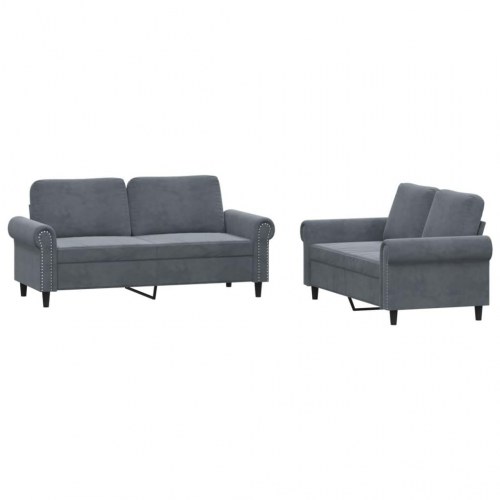Sofasæt i velour - 2 x 2-personers sofa med hynder, mørkegrå