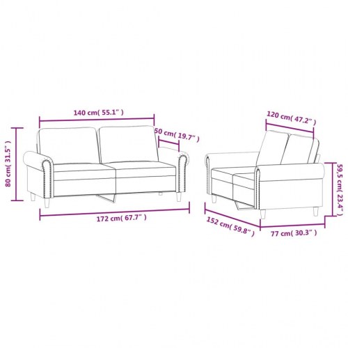 Sofasæt i velour - 2 x 2-personers sofa med hynder, mørkegrå