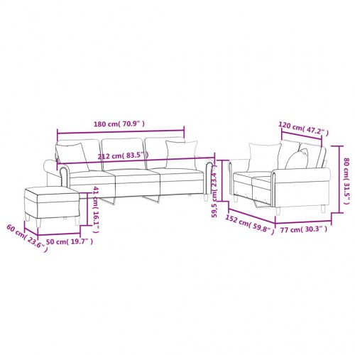 Sofasæt i velour - 3 dele med puder, sort