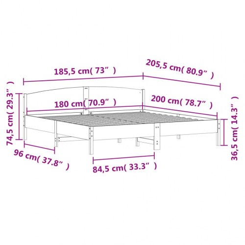 Sengeramme i massivt fyrretræ 180 x 200 cm - hvid