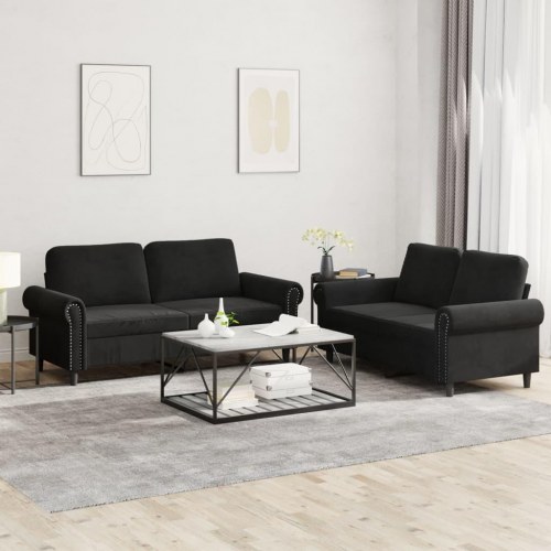 Sofasæt i velour - 2 pers. + 2 pers., sort (2 dele)