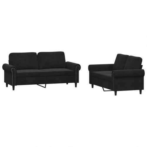 Sofasæt i velour - 2 pers. + 2 pers., sort (2 dele)