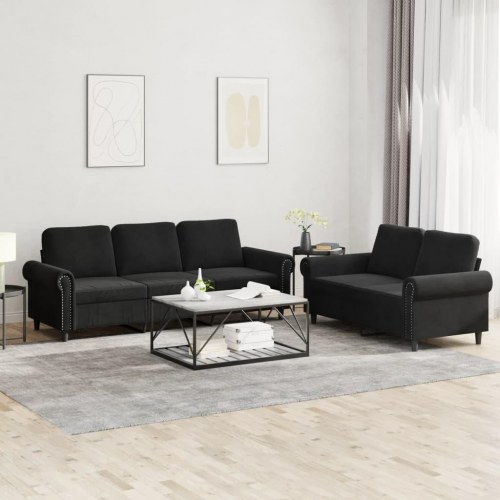 Sofasæt i velour - 2- og 3-personers, sort