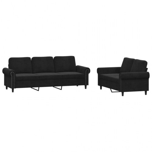 Sofasæt i velour - 2- og 3-personers, sort