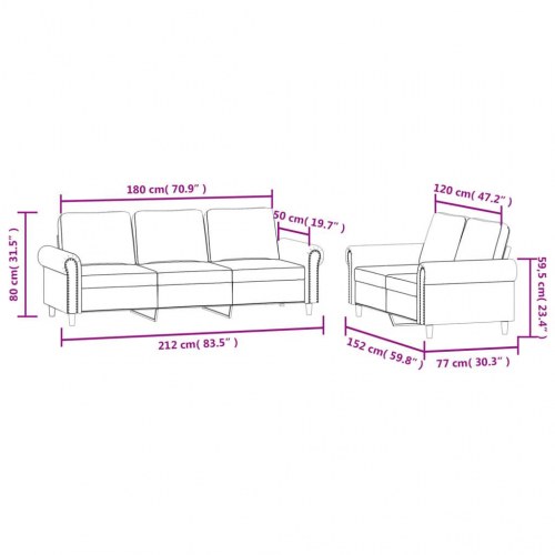 Sofasæt i velour - 2- og 3-personers, sort