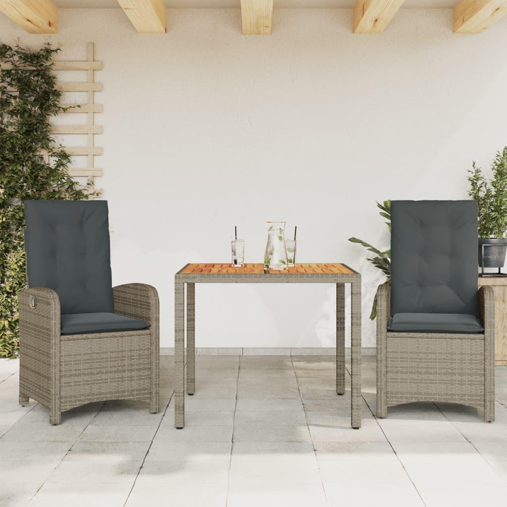 Spisebordssæt Til Haven 7 Dele Med Hynder Polyrattan Grå - 2 / Uden fodskammel / 90 cm bordlængde