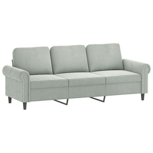 Sofasæt i velour - 3 dele med hynder, lysegrå