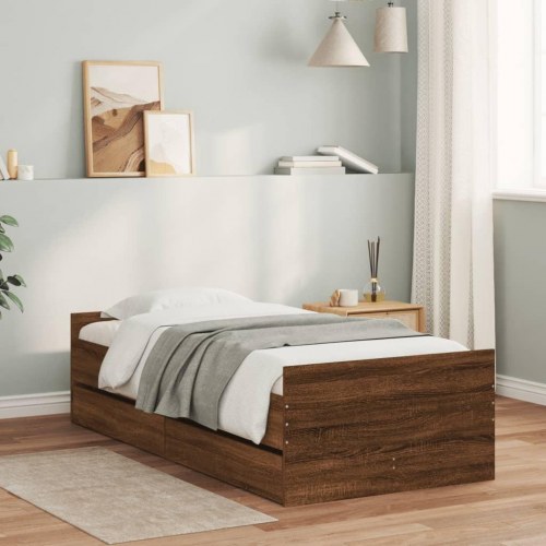 Sengeramme med 2 skuffer 75 x 190 cm Small Single - brun egetræsfarve