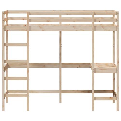 Højseng med skrivebord 80x200 cm massivt fyrretræ