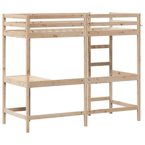 Højseng med skrivebord 80x200 cm massivt fyrretræ