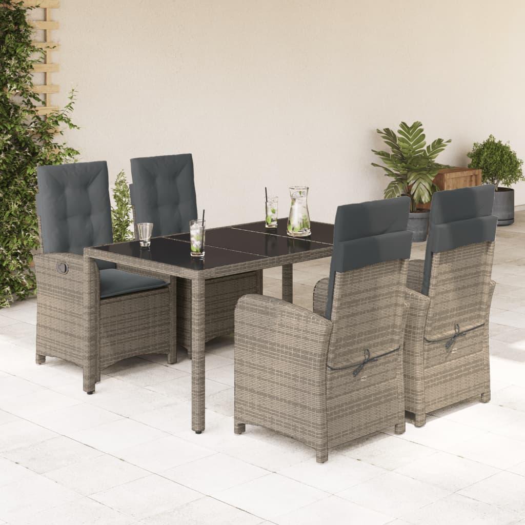 Spisebordssæt Til Haven 3 Dele Med Hynder Polyrattan Grå - 4 / Uden fodskammel / 150 cm bordlængde