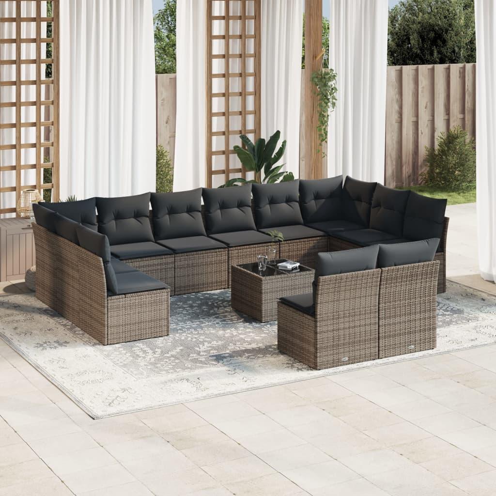 Sofasæt Til Haven 13 Dele Med Hynder Polyrattan - Grå / Med bord