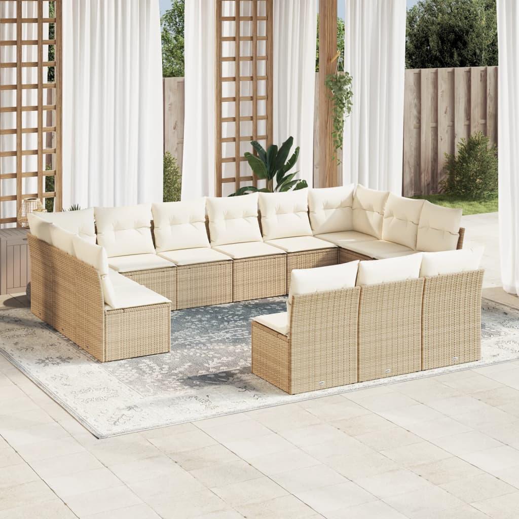 Sofasæt Til Haven 13 Dele Med Hynder Polyrattan Beige - beige og cremefarvet / Uden bord