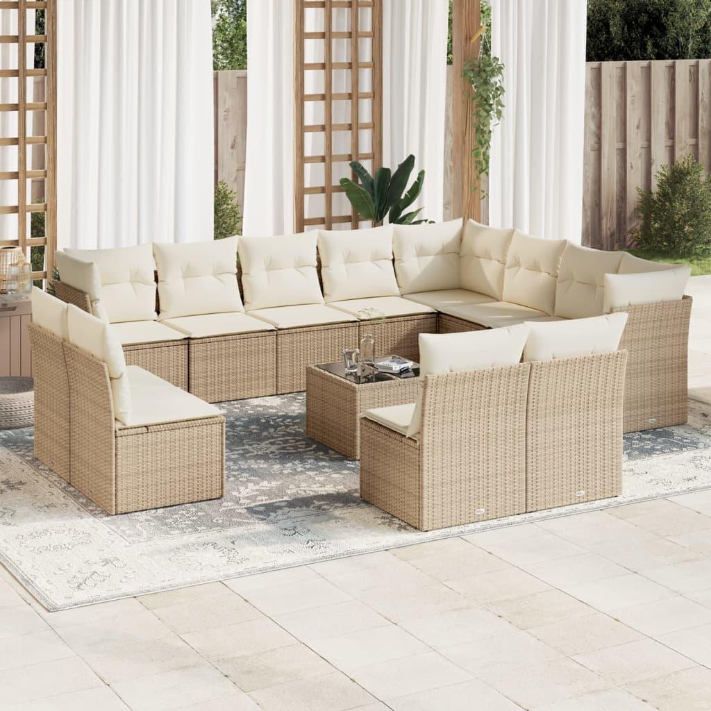Sofasæt til haven - 13 dele med hynder i polyrattan, beige