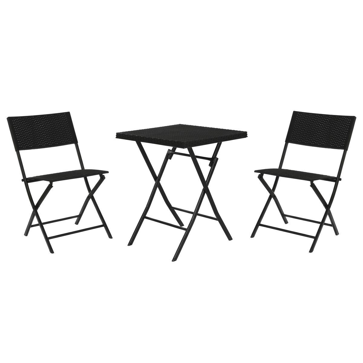 Spisebordsæt Med 2 Stole Home Esprit Sort Stål Syntetisk Rattan 58 X 58 X 71 5 Cm