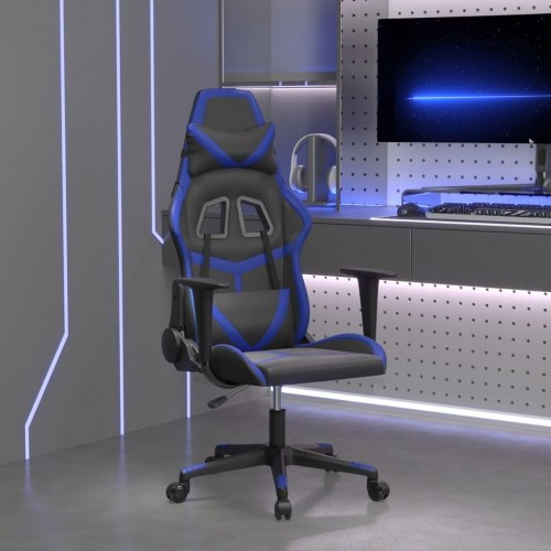 Gamingstol i kunstlæder - sort/blå, justerbar og drejelig