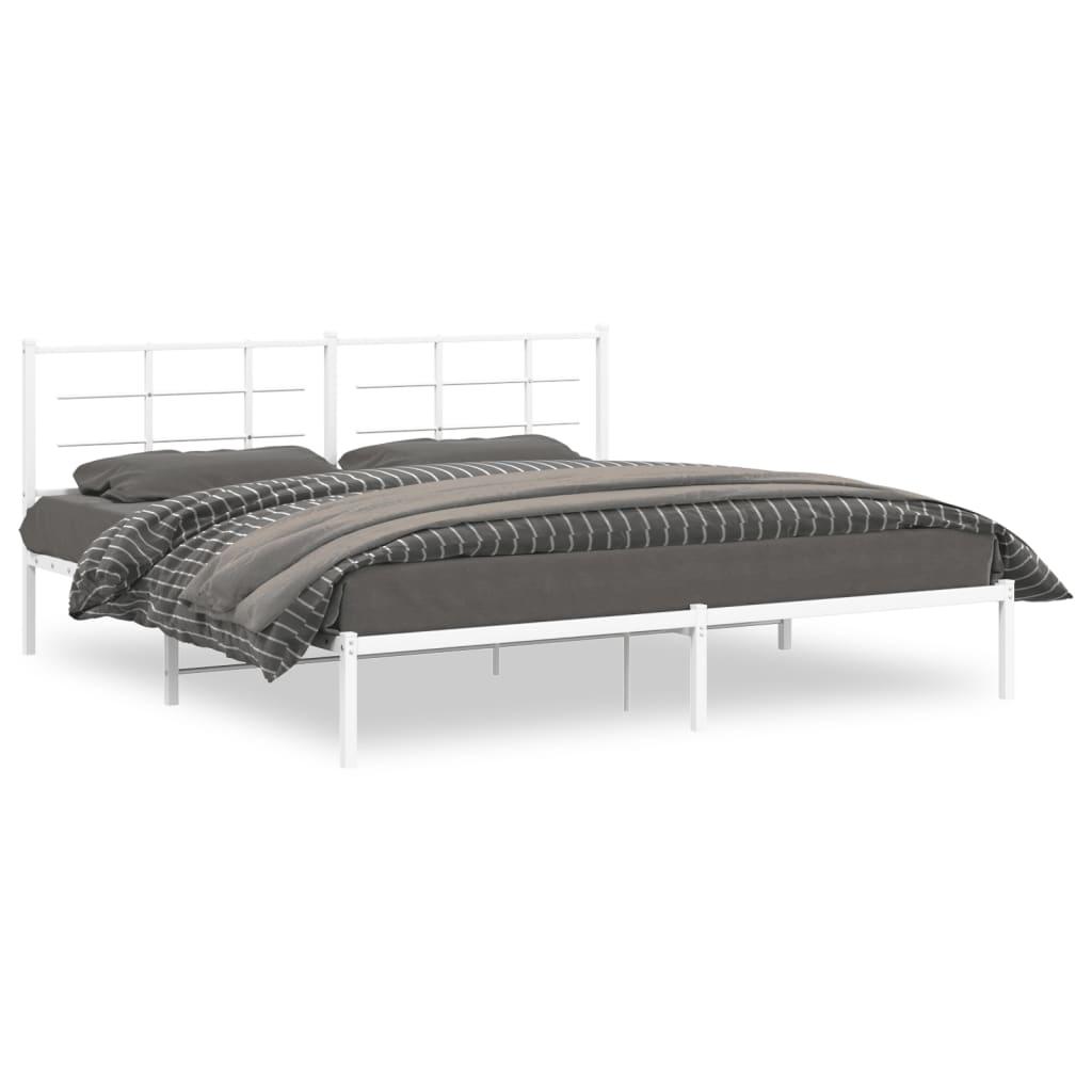 Sengeramme Med Sengegavl Metal - Hvid / med hovedgærde / 193 x 203 cm