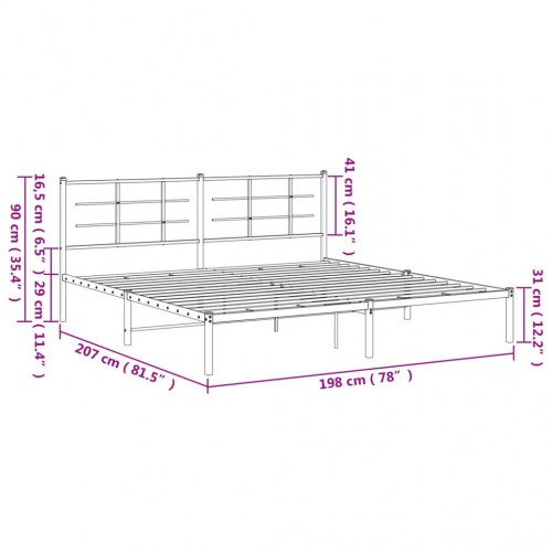 Sengeramme med sengegavl i metal 193 x 203 cm - hvid