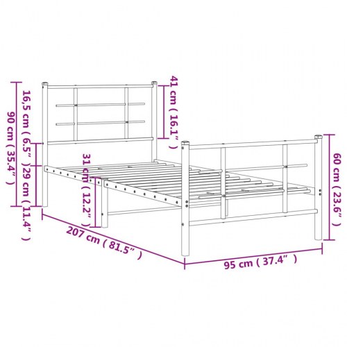 Sengeramme med sengegavl og fodgærde 90x200 cm metal hvid