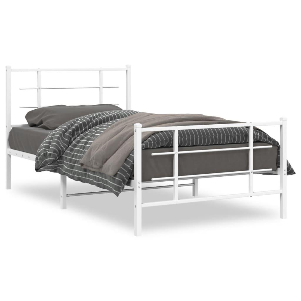 Sengeramme Med Sengegavl Metal - Hvid / med hovedgærde og fodgærde / 100 x 200 cm
