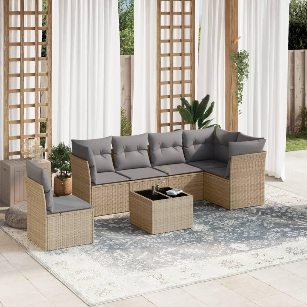Sofasæt Til Haven 6 Dele Med Hynder Polyrattan - beige og grå / Med bord