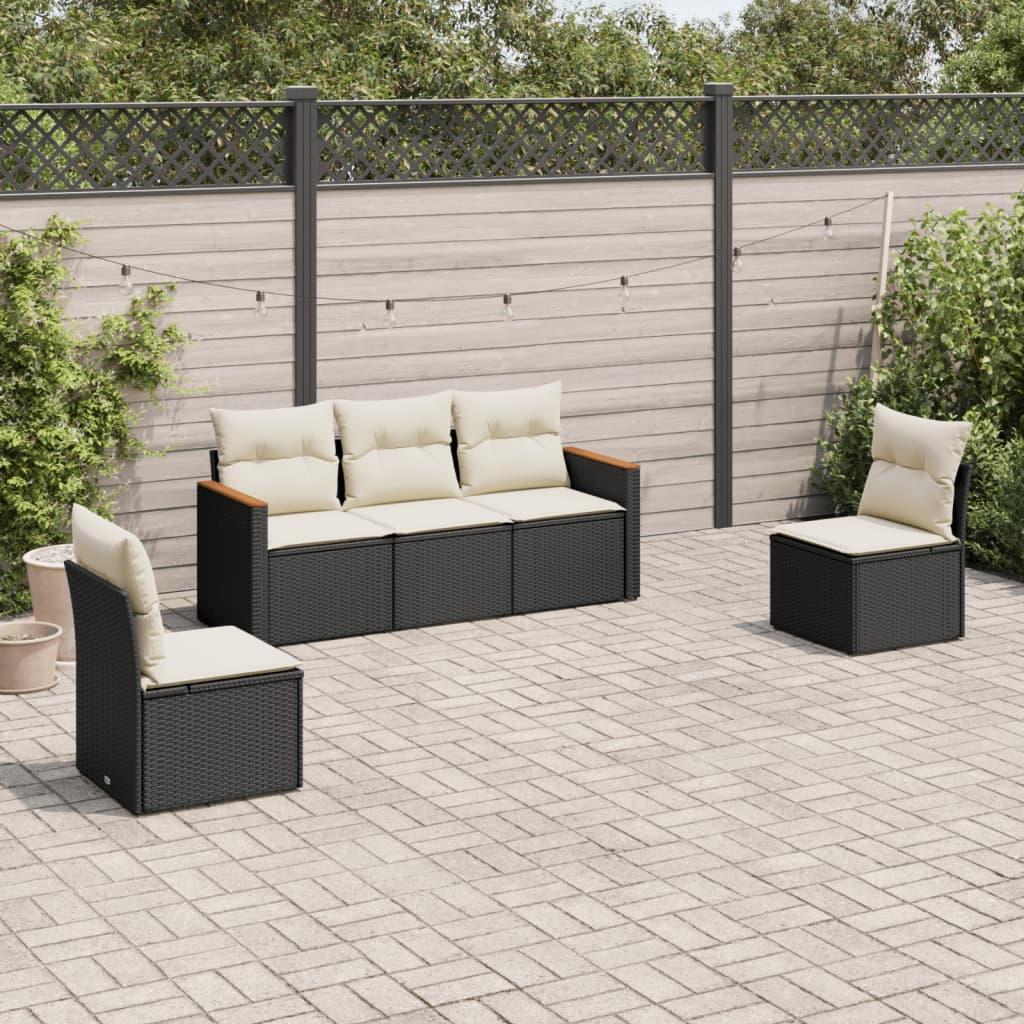 Sofasæt Til Haven 5 Dele Med Hynder Polyrattan Beige - Sort og cremefarvet / Uden bord