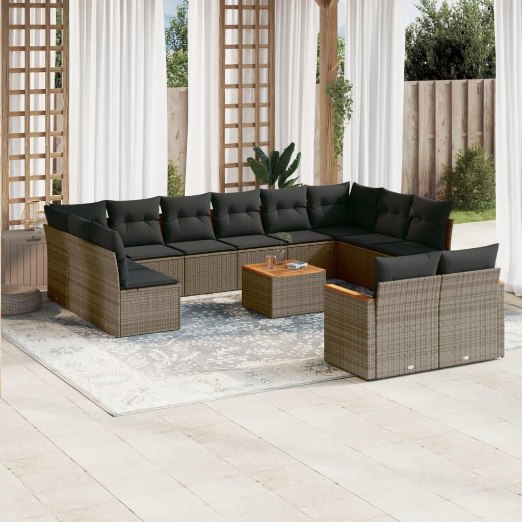 Sofasæt Til Haven 12 Dele Med Hynder Polyrattan - Grå / Med bord