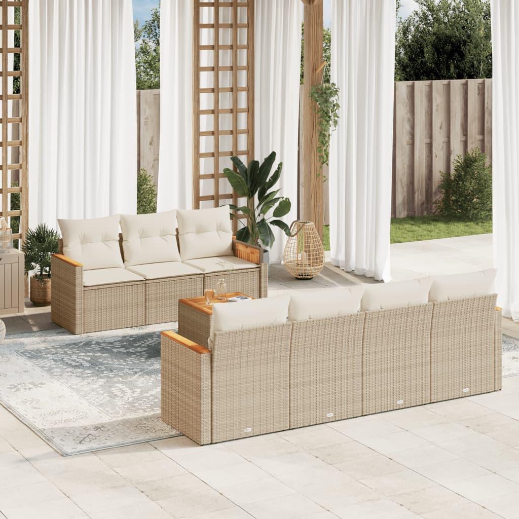 Sofasæt Til Haven 8 Dele Med Hynder Polyrattan Sort - beige og cremefarvet