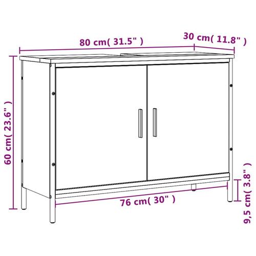Underskab til håndvask 80x30x60 cm konstrueret træ brunt eg