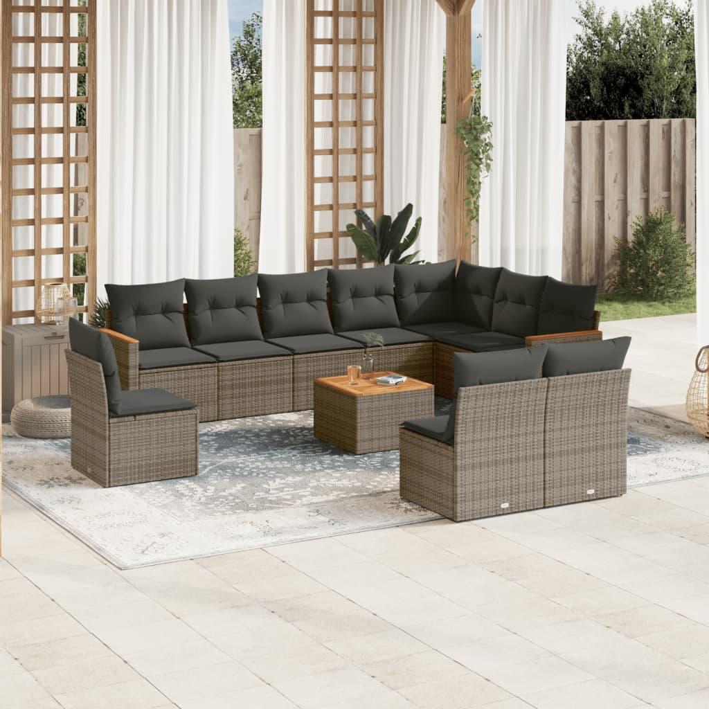 Sofasæt Til Haven 11 Dele Med Hynder Polyrattan - Grå / Med bord