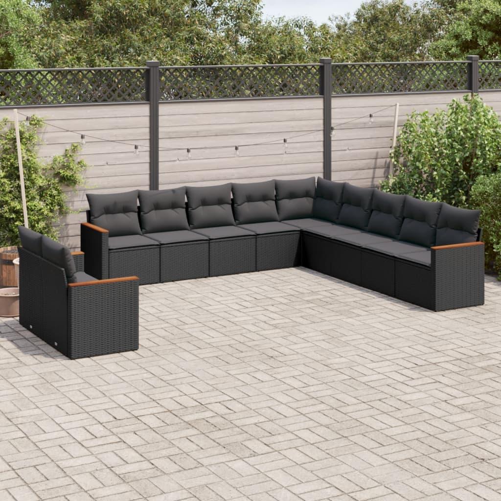Sofasæt Til Haven 11 Dele Med Hynder Polyrattan - Sort / Uden bord
