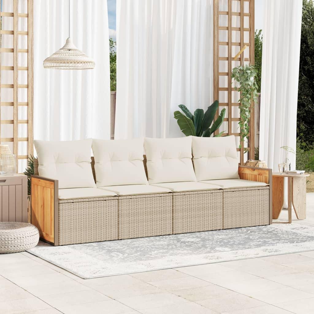 Sofasæt til haven 4 dele med hynder og opbevaring i polyrattan beige