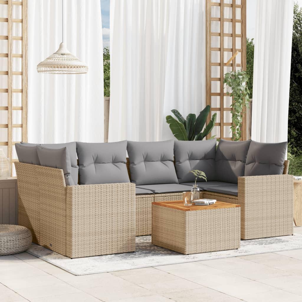 Sofasæt Til Haven 7 Dele Med Hynder Polyrattan - beige og grå